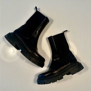 H&M Real Leather Black Chunky Chelsea Boots